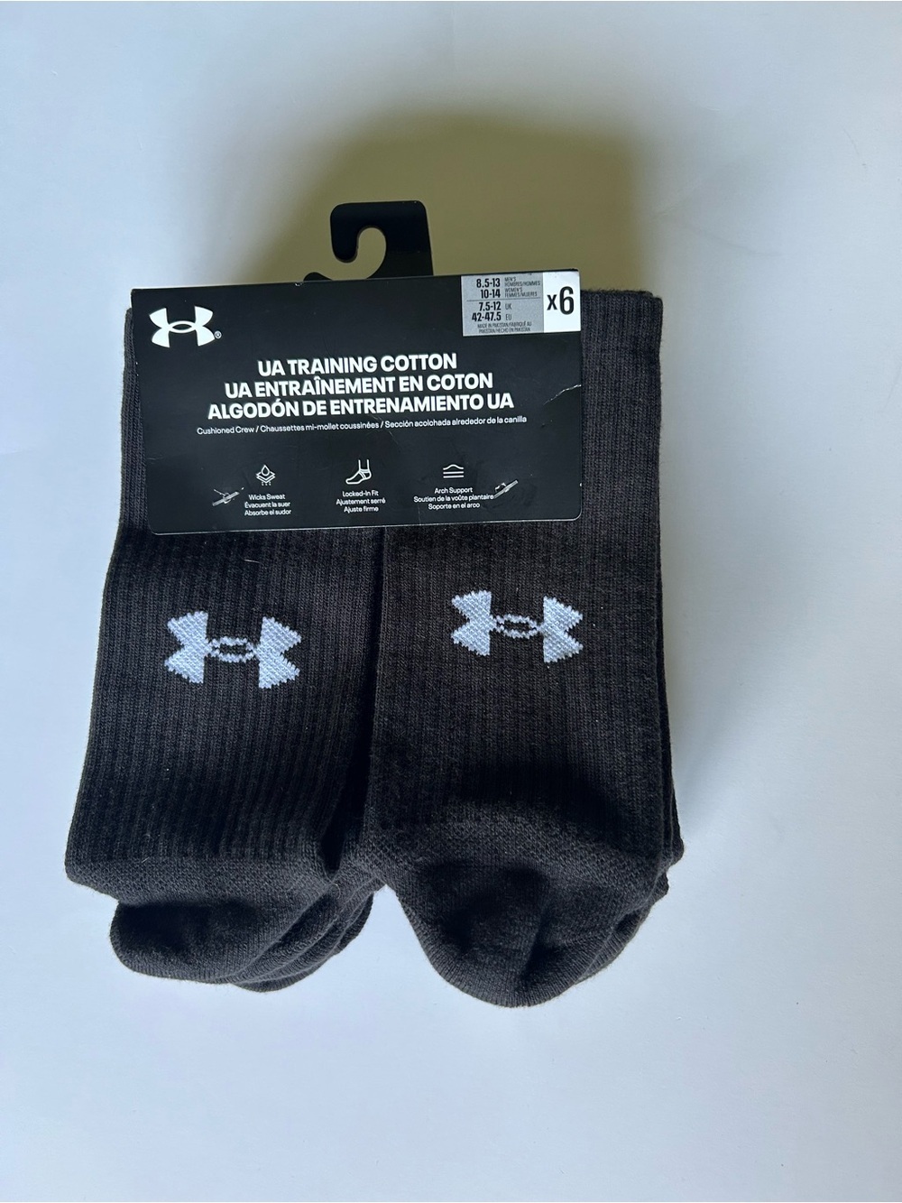 ⚡️2 for $38 NEW Under Armour Black Crew Athletic Socks 6-Pack Size 8.5–13
